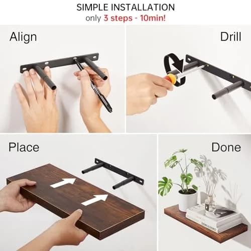 BAYKA Rustic Brown Floating Shelves, 15.7in (39.9cm) Wide, Set of 3 | Sturdy Engineered Wood Wall Mount Shelf for Bathroom, Kitchen, Living Room thumbnail 8