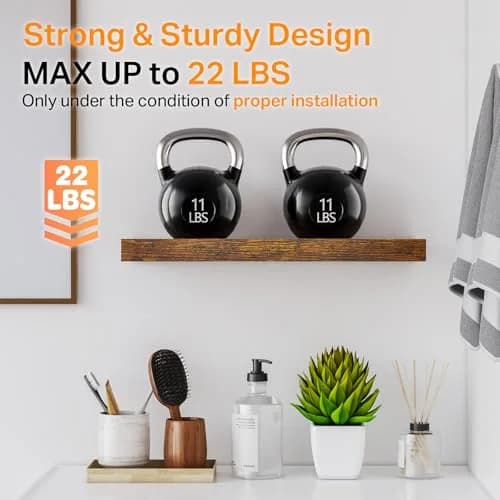 BAYKA Rustic Brown Floating Shelves, 15.7in (39.9cm) Wide, Set of 3 | Sturdy Engineered Wood Wall Mount Shelf for Bathroom, Kitchen, Living Room thumbnail 3