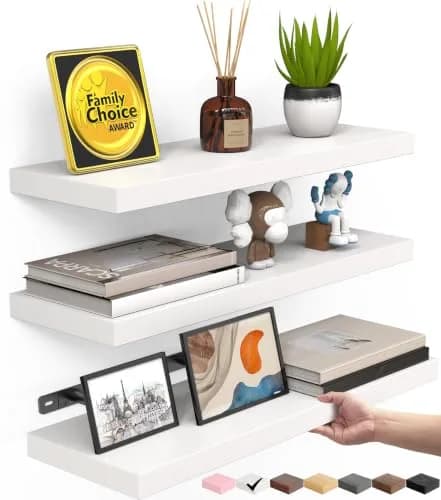 BAYKA White Floating Shelves 15.7in (39.6cm) x 6.7in (17cm) x 1.1in (2.8cm), Set of 3, Wall Mounted for Wall Decor | Modern Minimalist Style thumbnail 1