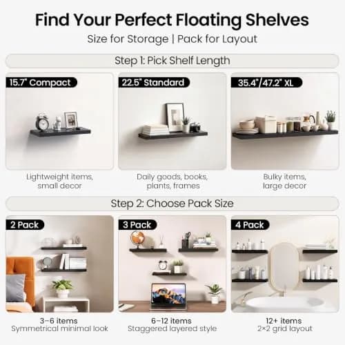 BAYKA White Floating Shelves 15.7in (39.6cm) x 6.7in (17cm) x 1.1in (2.8cm), Set of 3, Wall Mounted for Wall Decor | Modern Minimalist Style thumbnail 9