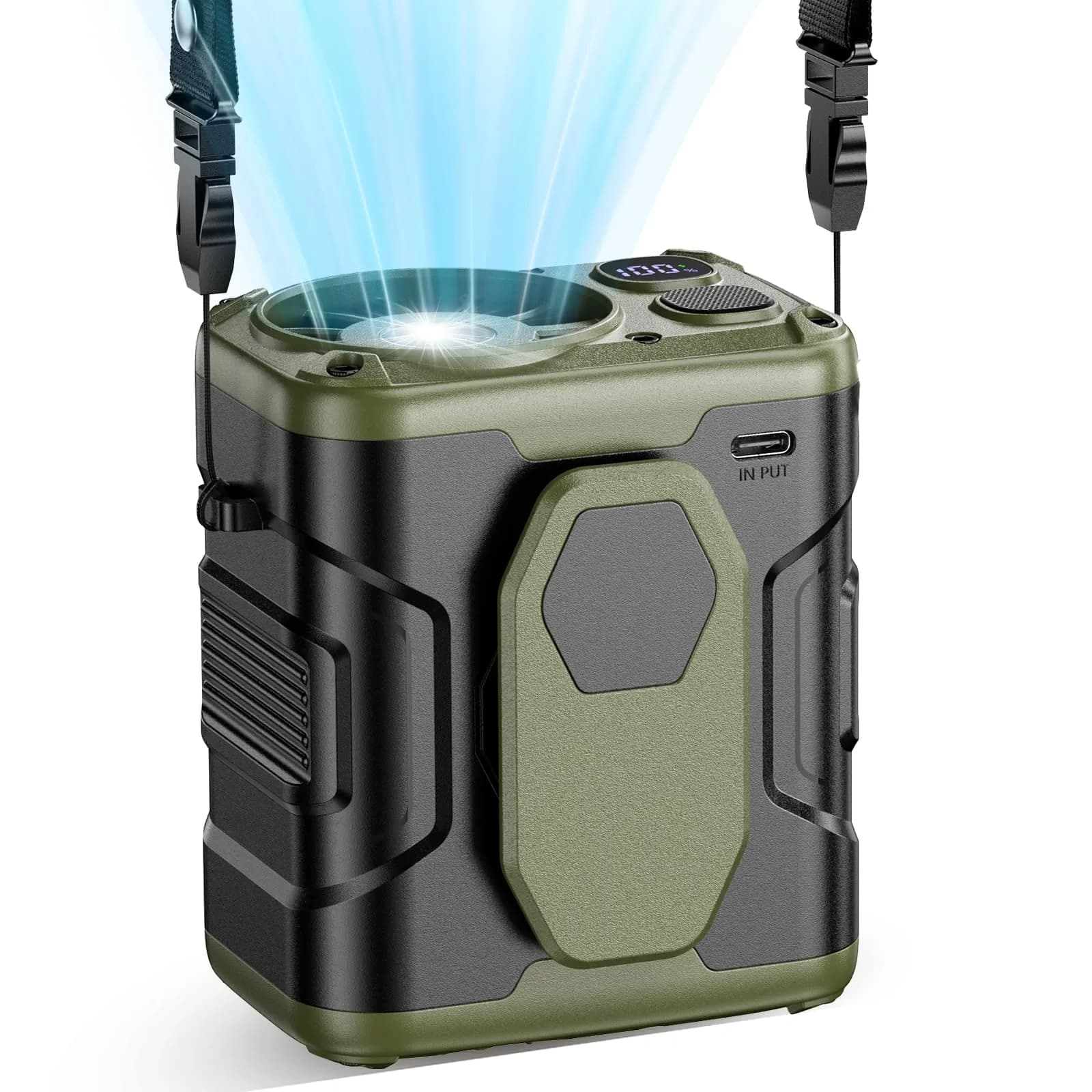 coldSky Upgraded Waist Fan 5 Speeds Clip On Fan, 24 Hrs Cooling, Green | 10000mAh Battery