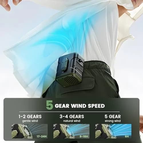 coldSky Upgraded Waist Fan 5 Speeds Clip On Fan, 24 Hrs Cooling, Green | 10000mAh Battery thumbnail 4