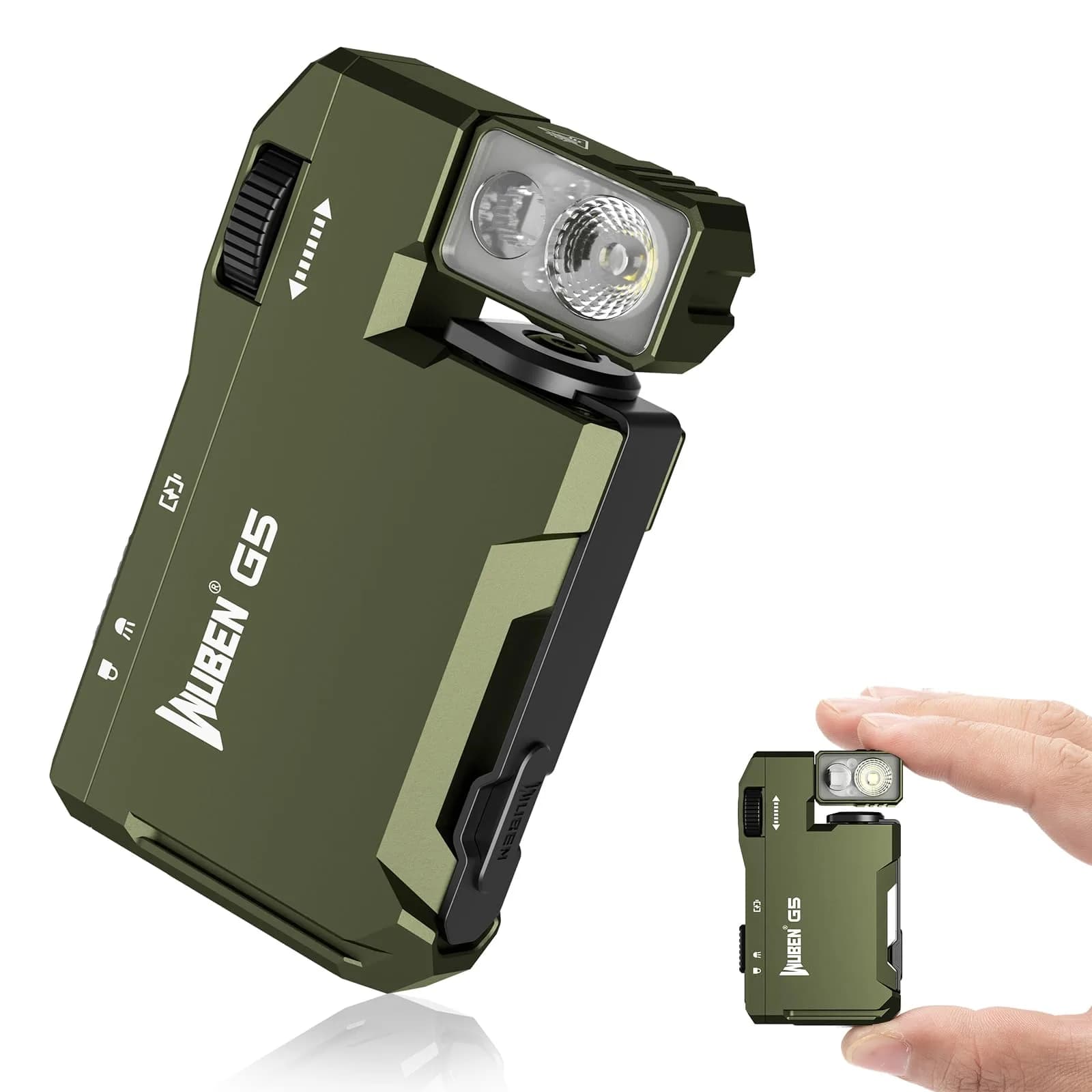 WUBEN G5 Flashlight Holster, EDC Portable Mini Flashlight Pouch 75*75*30mm | Water-Resistant EVA Storage Case with Carabiner Clip — Green