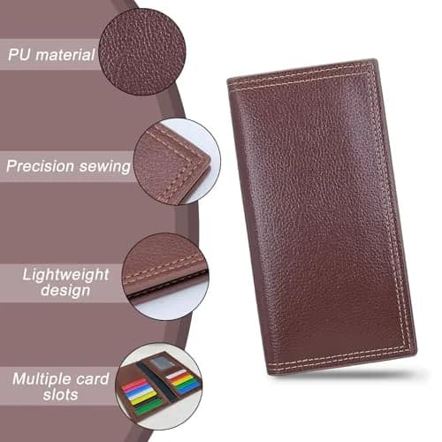 AdiStylinno Long Wallet for Men, Minimalist Leather Bifold Slim Wallets, Fashion Clutch Purse Credit Card Holder Wallet (Coffee) thumbnail 3