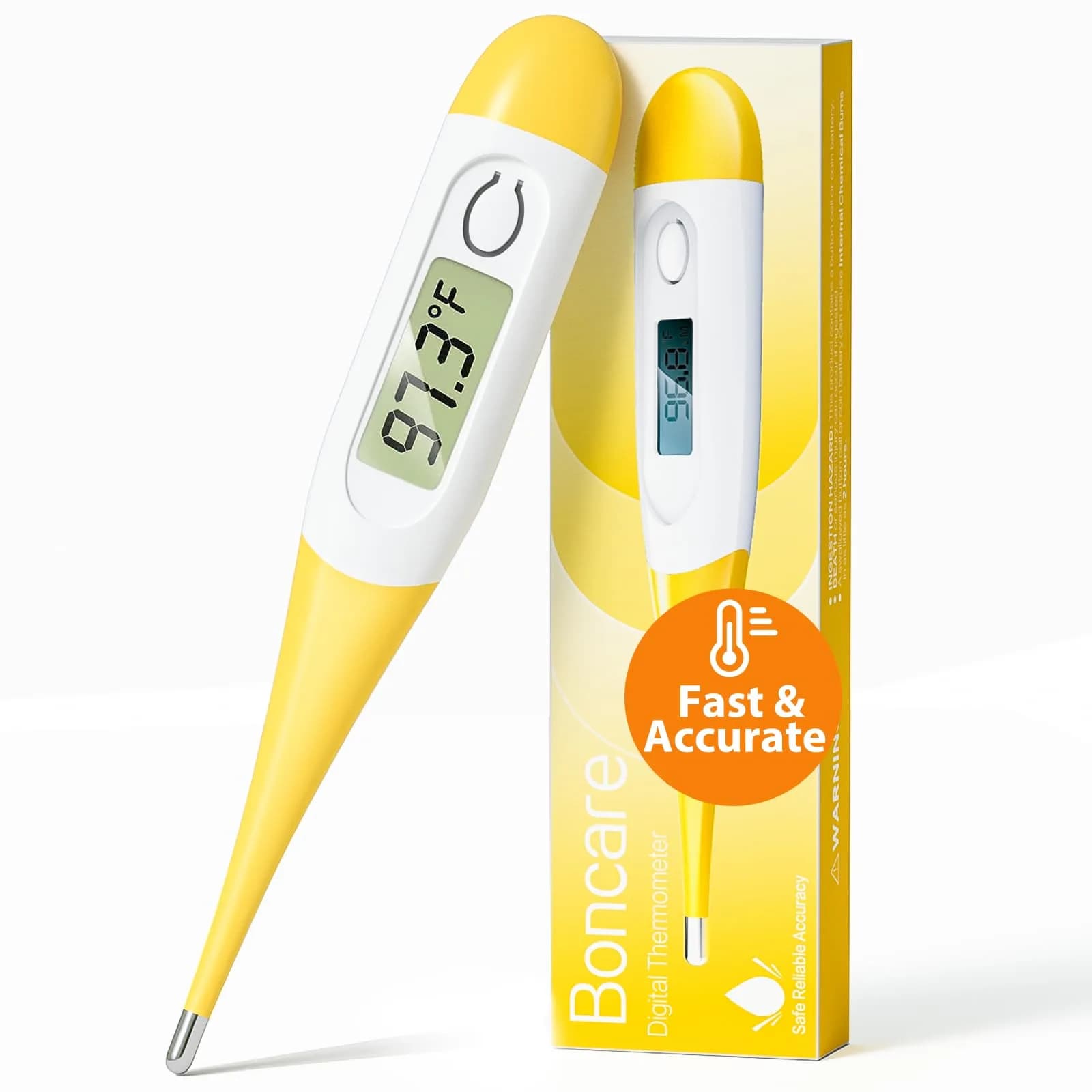 Boncare Digital Thermometer for Adults, Kids & Babies, Yellow | 10-Second Reading, Waterproof Tip