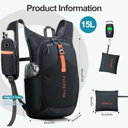 FIORETTO 15L Hiking Backpack 45cm (17.7") | Lightweight Daypack for Travel & Outdoor Adventures thumbnail 5
