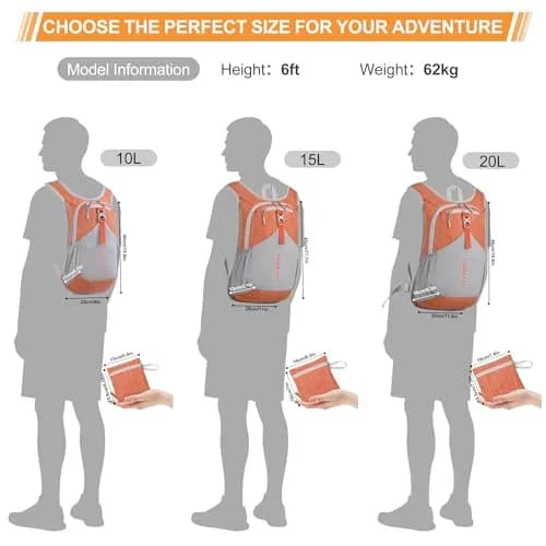 FIORETTO 15L Hiking Backpack for Men Women Lightweight Foldable Small Daypack for Travel Camping Outdoor, Orange | Compact 15L, Water-Resistant thumbnail 6