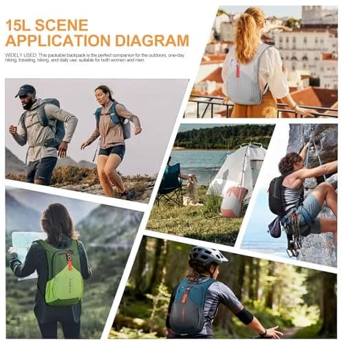 FIORETTO 15L Hiking Backpack for Men Women Lightweight Foldable Small Daypack for Travel Camping Outdoor, Orange | Compact 15L, Water-Resistant thumbnail 8