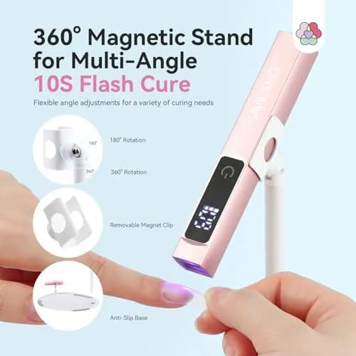 SAVILAND Mini UV LED Nail Lamp Flash Cure Light with Magnetic Stand, Pink | 10s Flash Cure for Gel Polish thumbnail 3