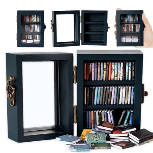 TABTAG Anxiety Bookshelf Mini Book Micro Display Stand 3.74 x 2.75 x 1.97 inches | Stress-Relief Miniature Library thumbnail 1