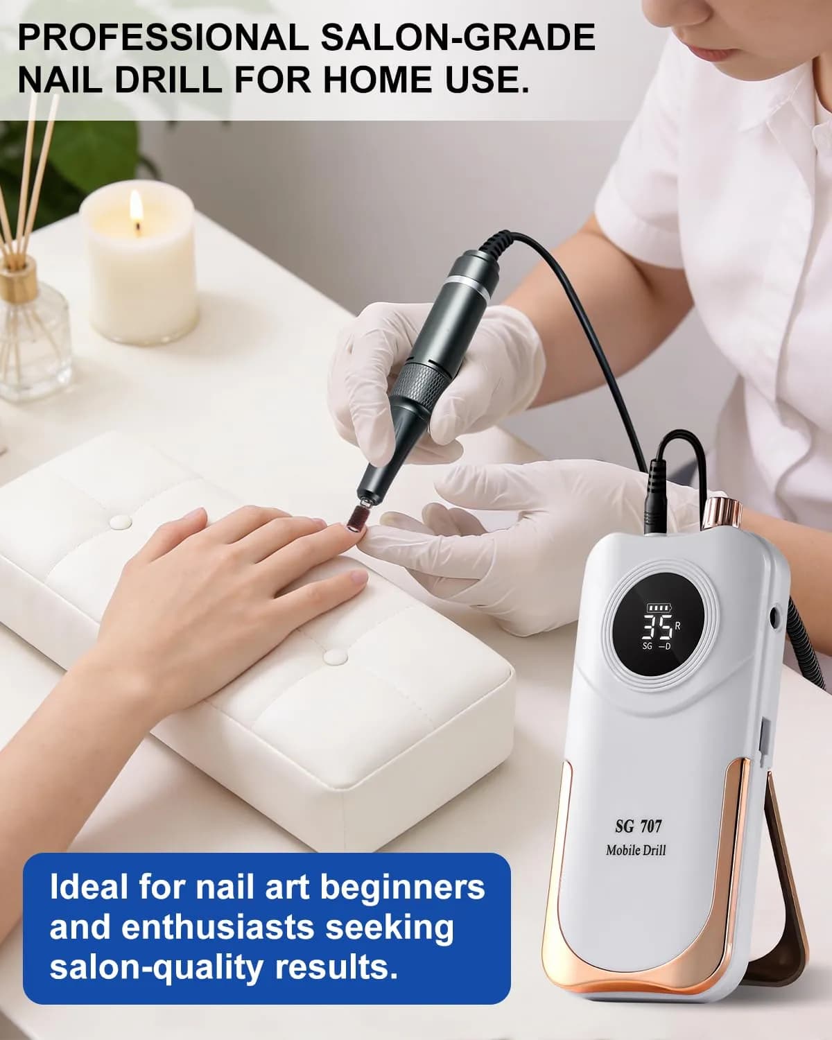 MOSKANY White Professional Nail Drill Kit 35000RPM with 14PCS Bits | Rechargeable Cordless Efile Machine for Acrylic Gel thumbnail 5