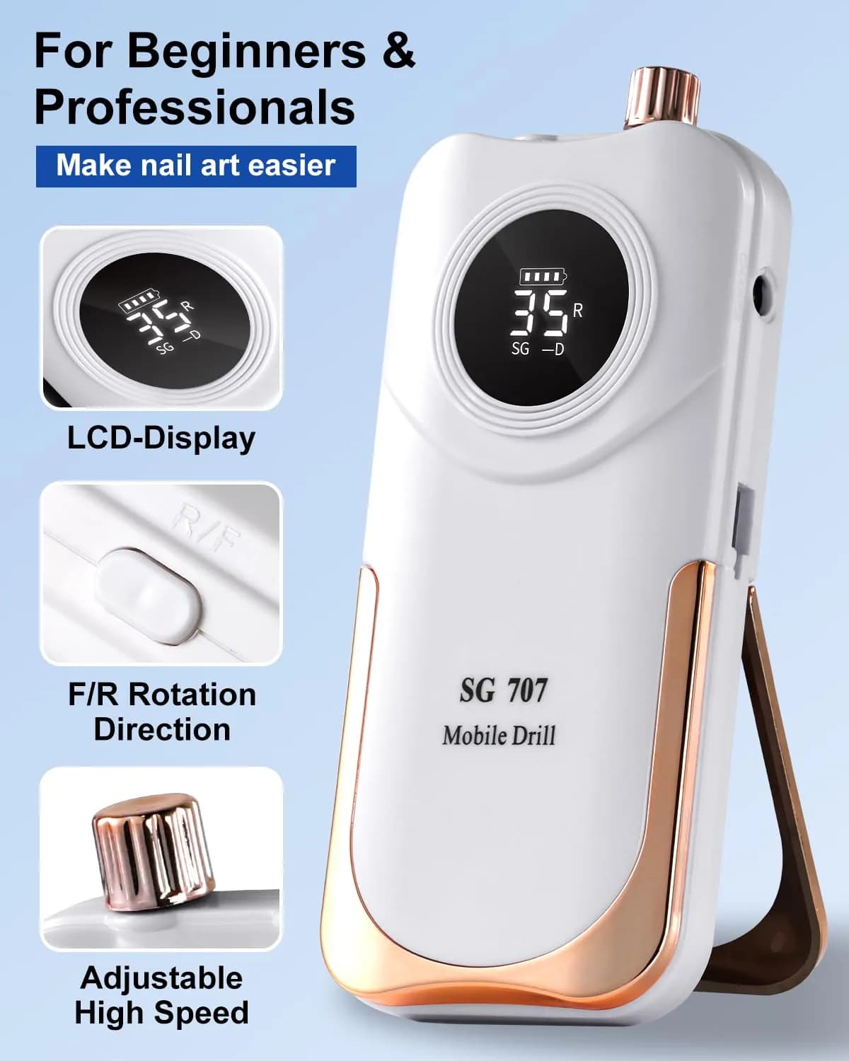 MOSKANY White Professional Nail Drill Kit 35000RPM with 14PCS Bits | Rechargeable Cordless Efile Machine for Acrylic Gel thumbnail 6