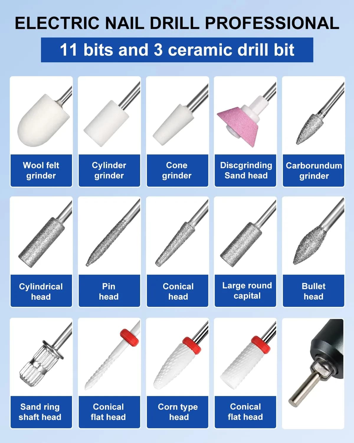 MOSKANY White Professional Nail Drill Kit 35000RPM with 14PCS Bits | Rechargeable Cordless Efile Machine for Acrylic Gel thumbnail 8