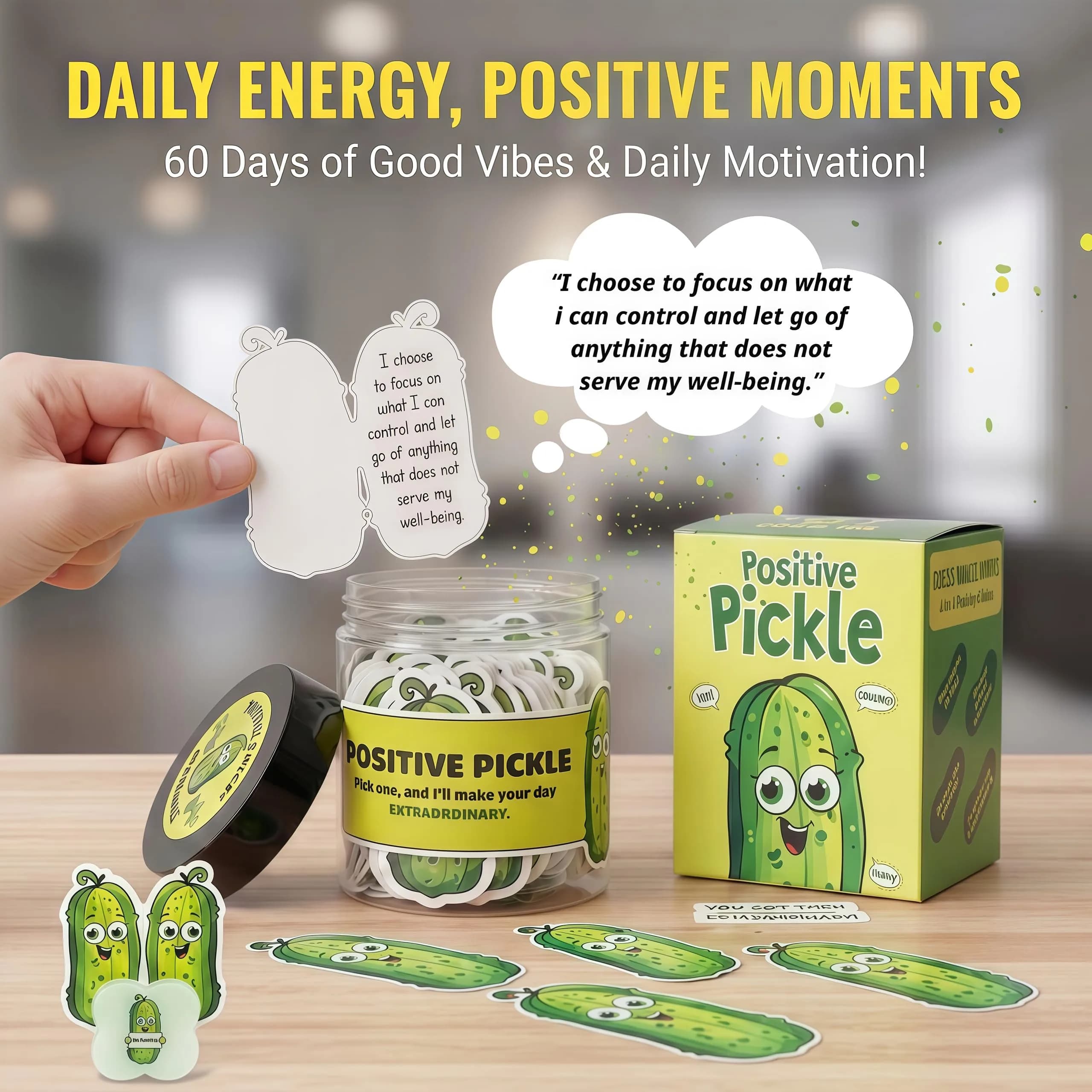 DEARMINE Emotional Support Pickle Jar with 60 Affirmation Cards, Pickle Gifts thumbnail 2