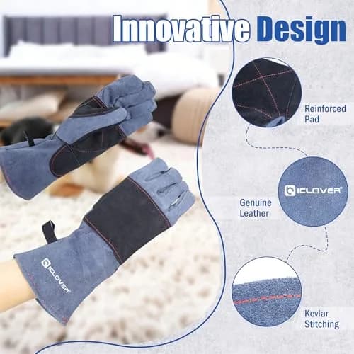 IC ICLOVER Animal Handling Gloves, Snake Bite Proof, Double Leather, 14 inch (35.56 cm) for Women | Reinforced Palm & Forearm Protection thumbnail 3