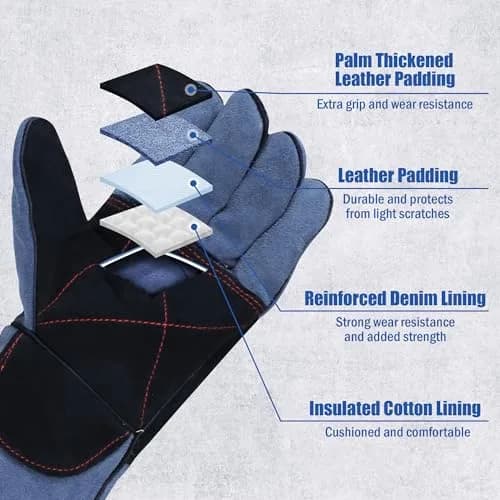 IC ICLOVER Animal Handling Gloves, Snake Bite Proof, Double Leather, 14 inch (35.56 cm) for Women | Reinforced Palm & Forearm Protection thumbnail 4