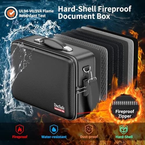 DocSafe Fireproof Document Box Hard Case with Lock & Accordion File Folder | Multi-Layer Safe Storage for Important Documents thumbnail 2