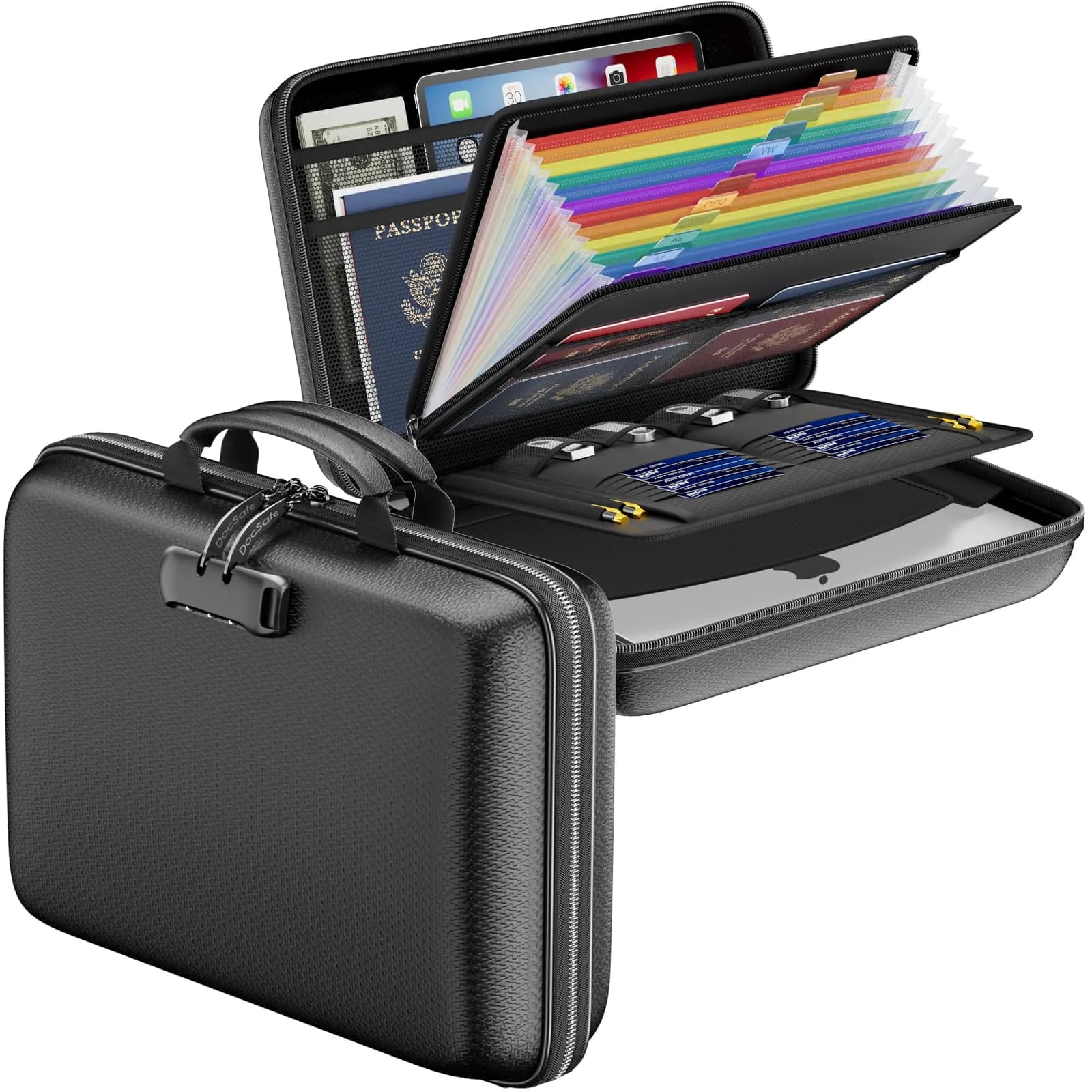 DocSafe Fireproof Document Box with Lock & Accordion File Folder, 36.8 cm (14.5") | UL94-V0/5VA Flame Retardant