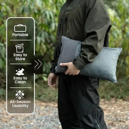 ONETIGRIS Wilddream Camping Pillow Shredded Memory Foam Medium Cool Gray | Compact & Comfortable for Backpacking, Travel, and Car Trips thumbnail 6