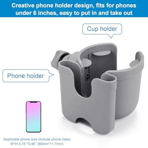 Accmor Universal Stroller Cup Holder with Phone, Bike & Wheelchair Attachment | Fits Uppababy Graco thumbnail 3