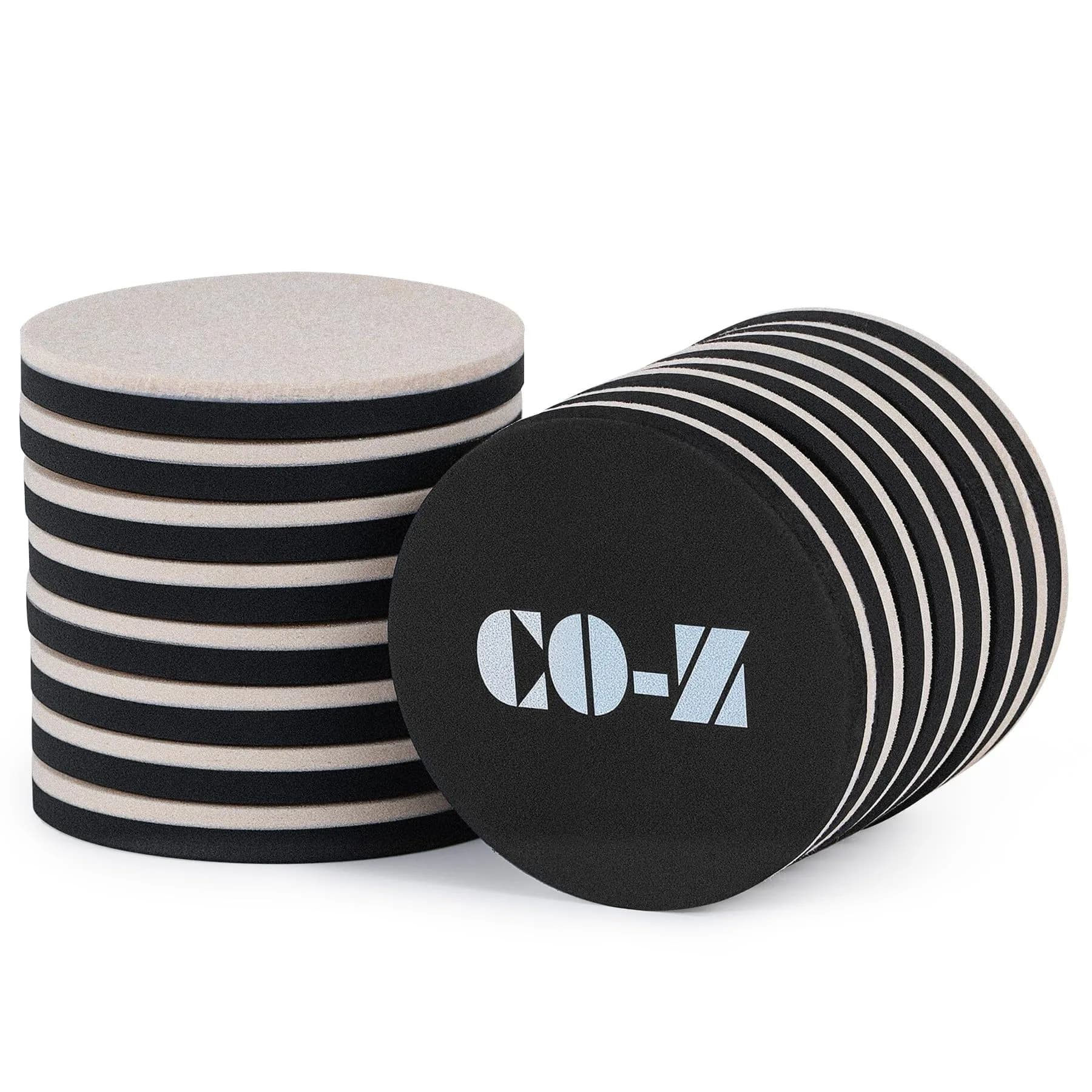 CO-Z Heavy-Duty Furniture Sliders - 16 Pack (8 Plastic, 8 Felt) 8.9cm Round | Move Furniture Easily on Carpet & Hardwood — Black & Beige
