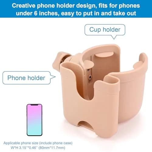 Accmor Stroller Cup Holder with Phone Holder, Universal Fit, 0.55–1.7 in Clamp, Durable ABS | Fits Uppababy, Graco, Bugaboo, Nuna thumbnail 4