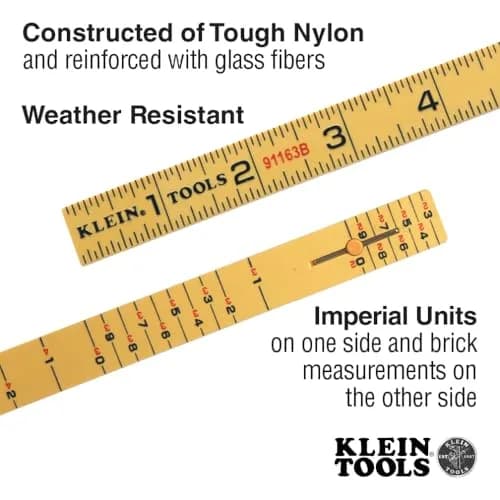 Klein Tools 6-Foot Fiberglass Folding Ruler | Brick Scale, 1/16-Inch Graduation, Outside Reading thumbnail 2