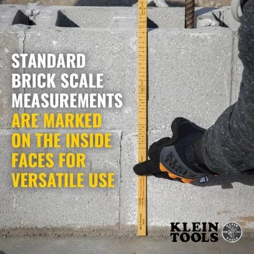 Klein Tools 6-Foot Fiberglass Folding Ruler | Brick Scale, 1/16-Inch Graduation, Outside Reading thumbnail 3
