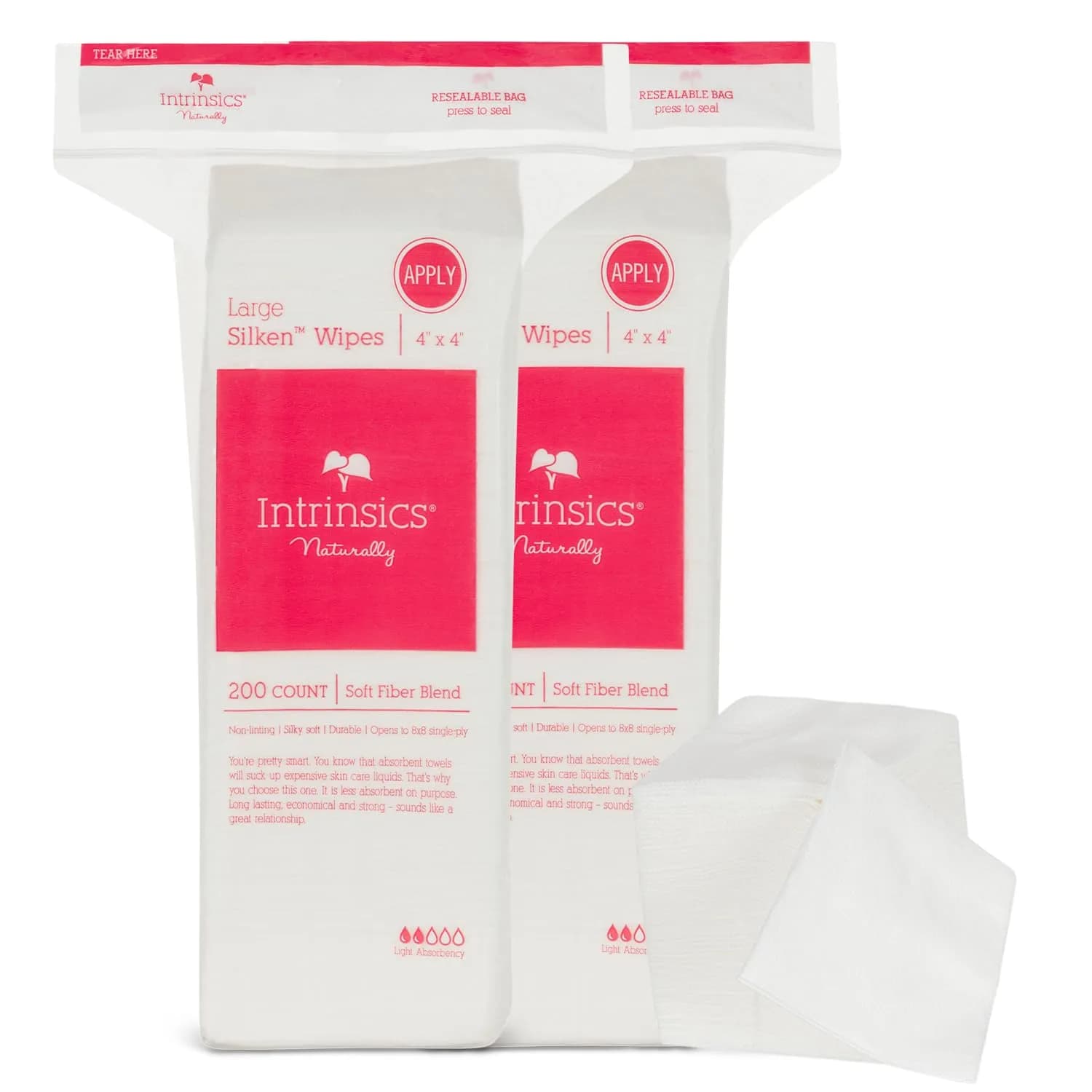 Intrinsics Silken 4x4 Esthetic Wipes 200 Count | Lint-Free Facial Wipes for Toner & Makeup Removal — 4"x4"
