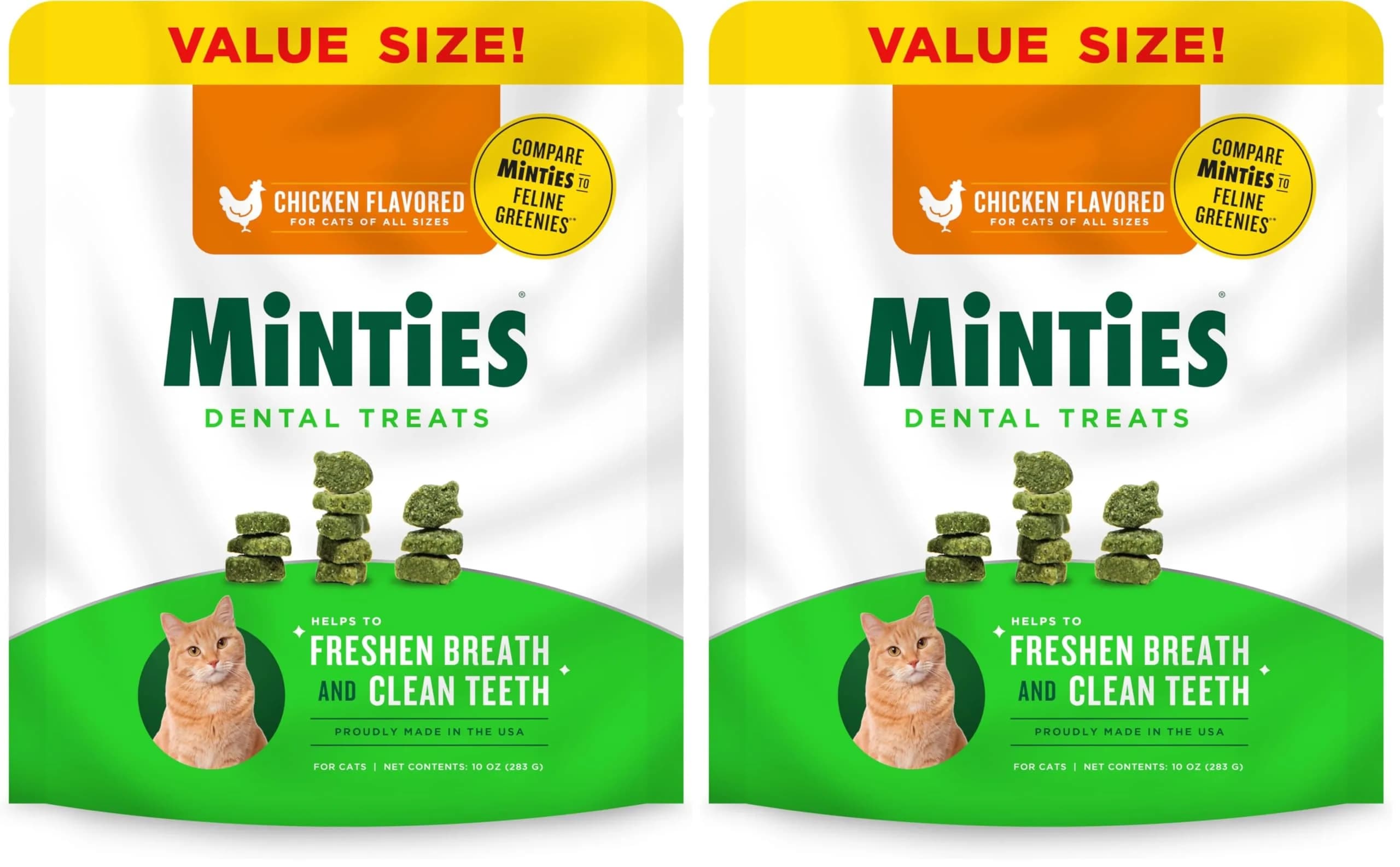 Minties Dental Treats for Cats, Chicken Flavored, 40oz (Pack of 2) | USA-Made Oral Care for Healthy Gums & Fresh Breath