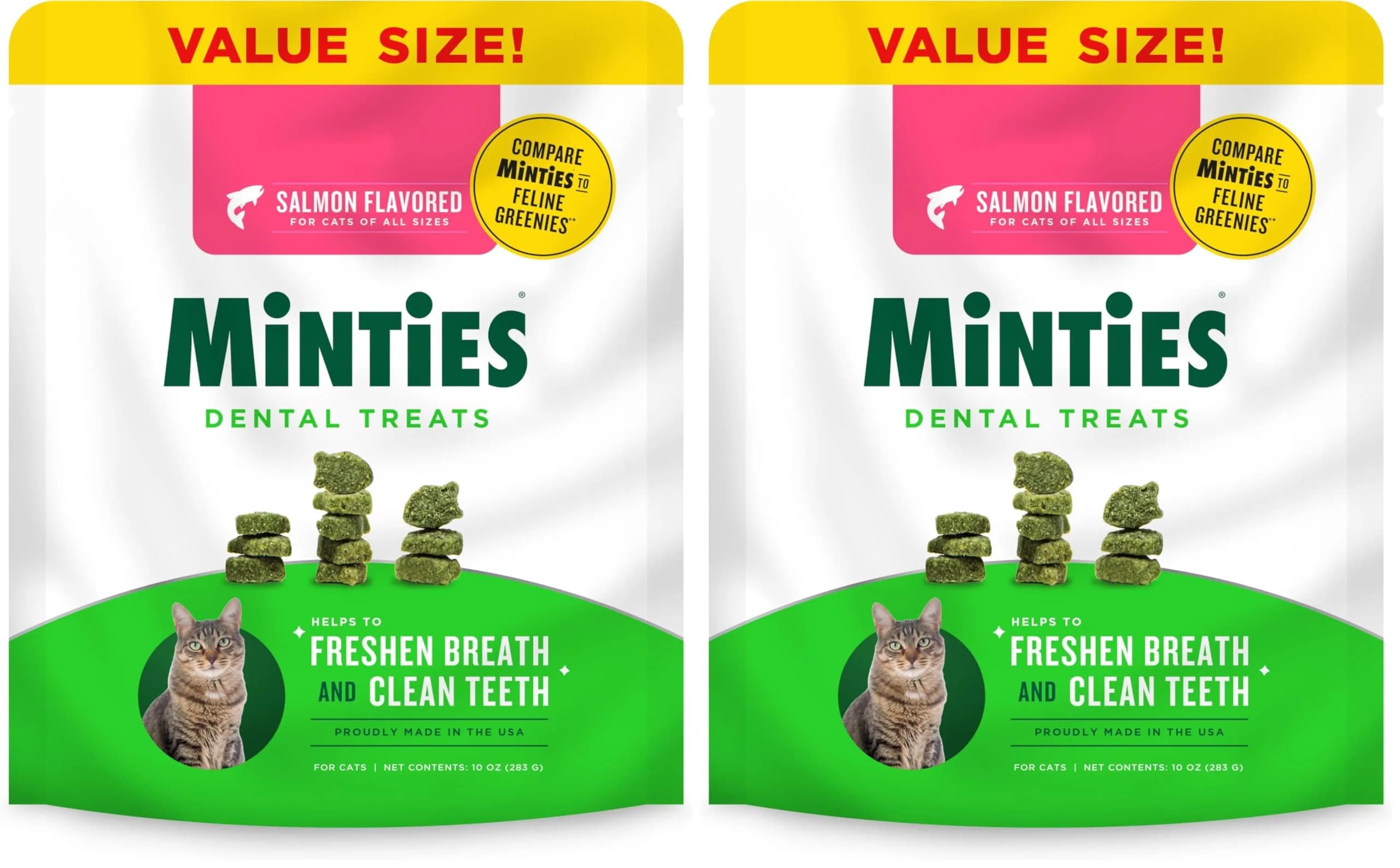 Minties Dental Treats for Cats Salmon Flavor | 20 oz (567 g) | Pack of 2 | Freshens Breath & Controls Tartar
