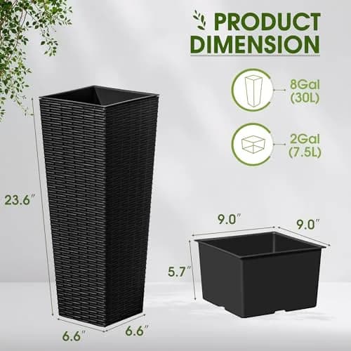 Devoko Resin 23.6'' Tall Planters Set of 2 | Modern Outdoor Taper Planters with Drainage thumbnail 7