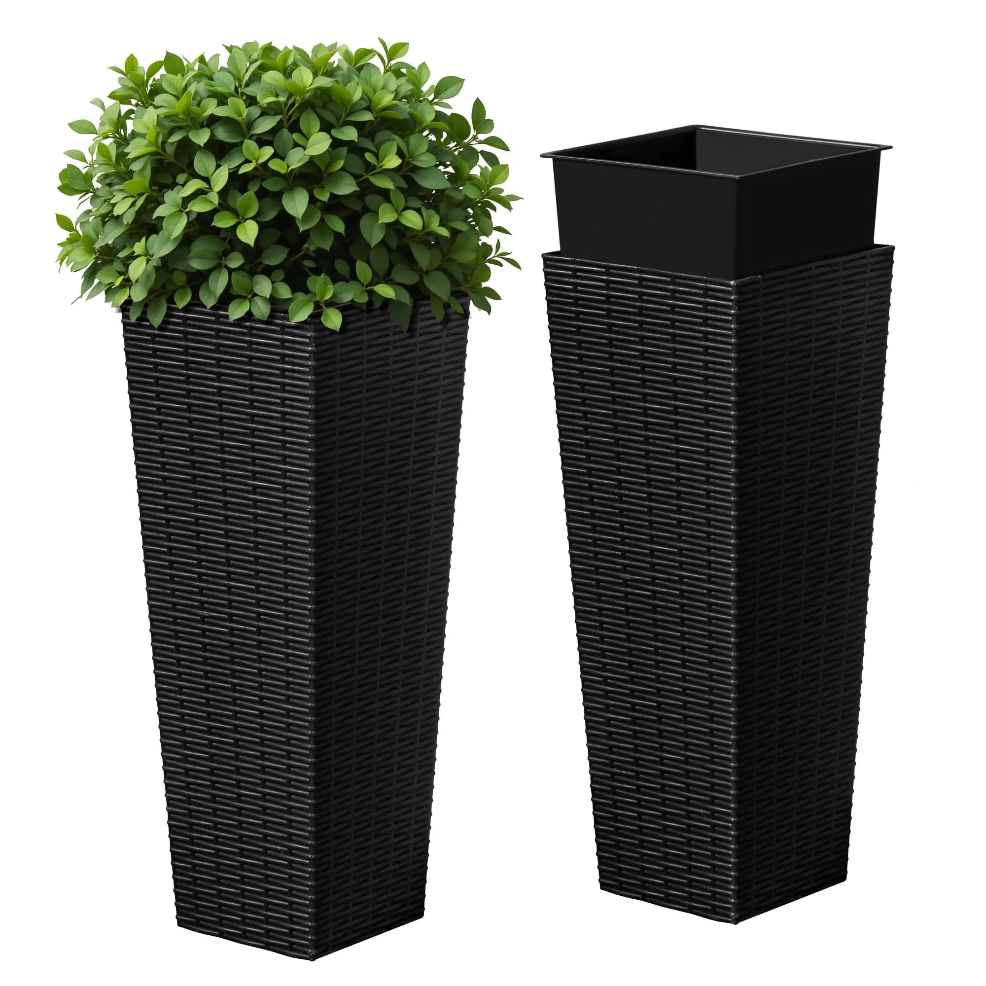 Devoko Resin 23.6'' Tall Planters Set of 2 | Modern Outdoor Taper Planters with Drainage