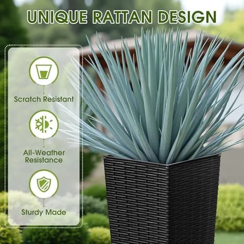 Devoko Resin 23.6'' Tall Planters Set of 2 | Modern Outdoor Taper Planters with Drainage thumbnail 2