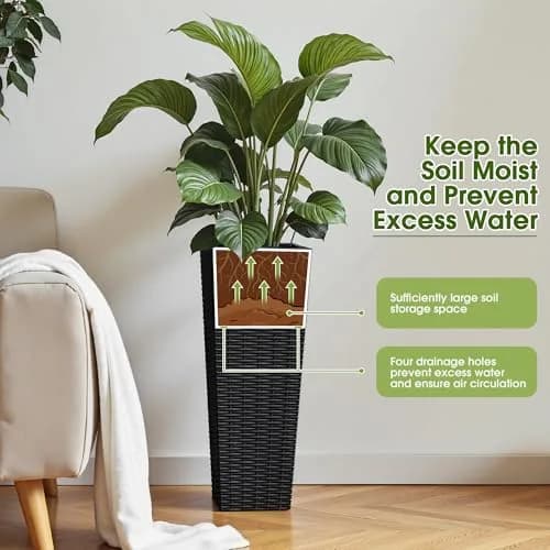 Devoko Resin 23.6'' Tall Planters Set of 2 | Modern Outdoor Taper Planters with Drainage thumbnail 3