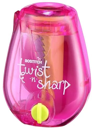 Bostitch Twist-n-Sharp Pencil Sharpener, Kids & Colored Pencils, Pink | Customizable Point & Tip Saver Technology thumbnail 1