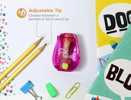 Bostitch Twist-n-Sharp Pencil Sharpener, Kids & Colored Pencils, Pink | Customizable Point & Tip Saver Technology thumbnail 2