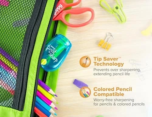 Bostitch Twist-n-Sharp Handheld Pencil Sharpener for Kids, Blue | Adjustable Tip Saver & Ratchet Technology thumbnail 6