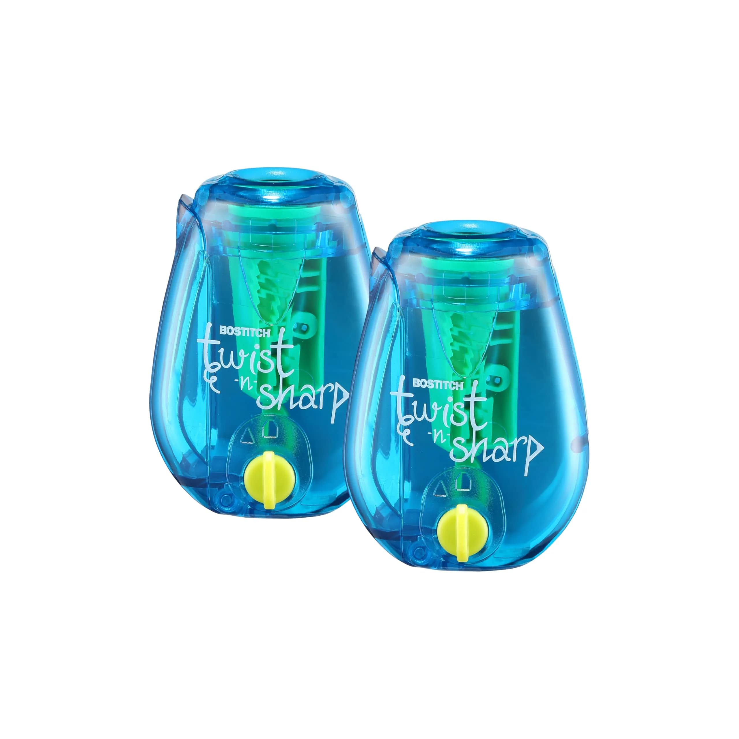 Bostitch Twist-n-Sharp Handheld Pencil Sharpener for Kids, Blue | Adjustable Tip Saver & Ratchet Technology