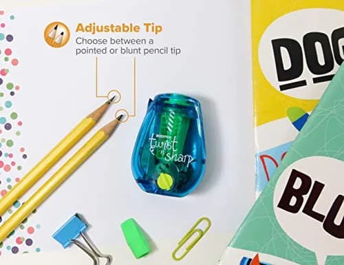 Bostitch Twist-n-Sharp Handheld Pencil Sharpener for Kids, Blue | Adjustable Tip Saver & Ratchet Technology thumbnail 2