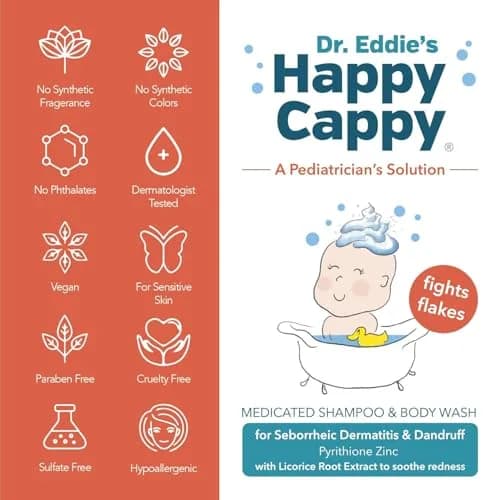 Happy Cappy Medicated Shampoo and Body Wash with Comb, 237ml (8 fl oz) | Dermatologist Tested for Baby Dandruff thumbnail 3