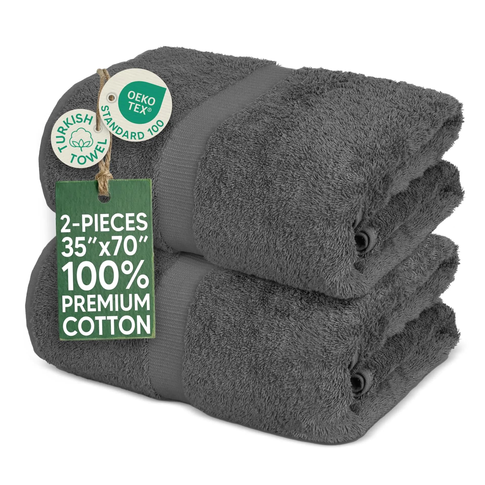 Towel Bazaar Premium Turkish Cotton Bath Sheets 35x70 Inches (2-Pack, Dark Gray) | Wraps Fully Around - main product image