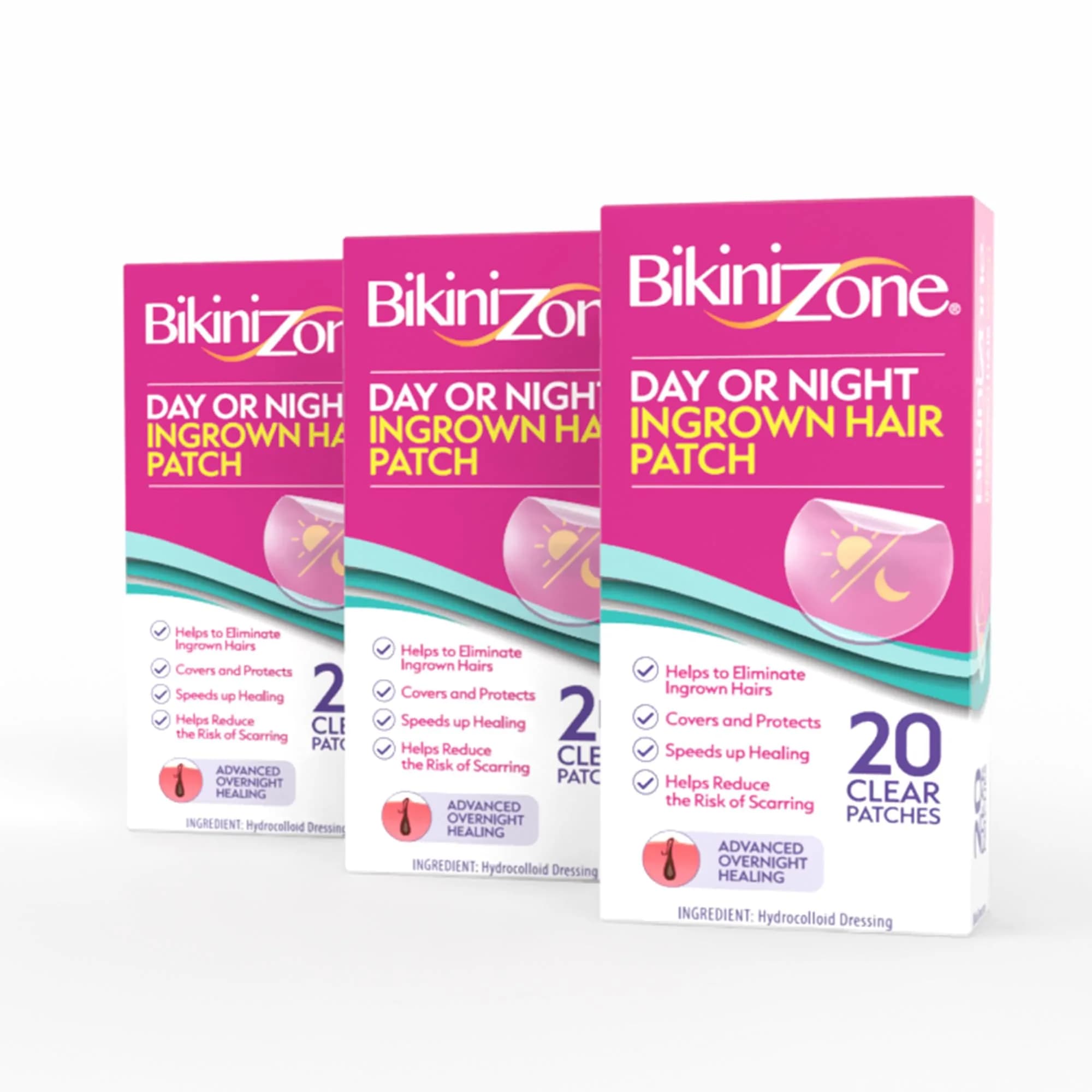Bikini Zone Hydrocolloid Ingrown Hair Patches, 20 Ct, 3 Pack | Discreet, Targeted Skin Care — Clear