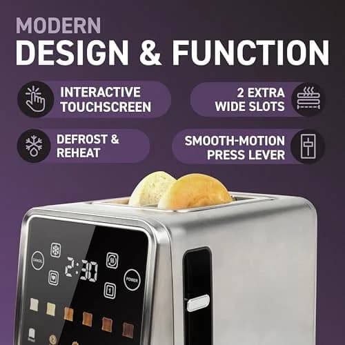Nostalgia Inspirex Touch Screen Toaster - 2 Slice Extra-Wide Slots | 5 Bread Types & 6 Browning Levels thumbnail 3