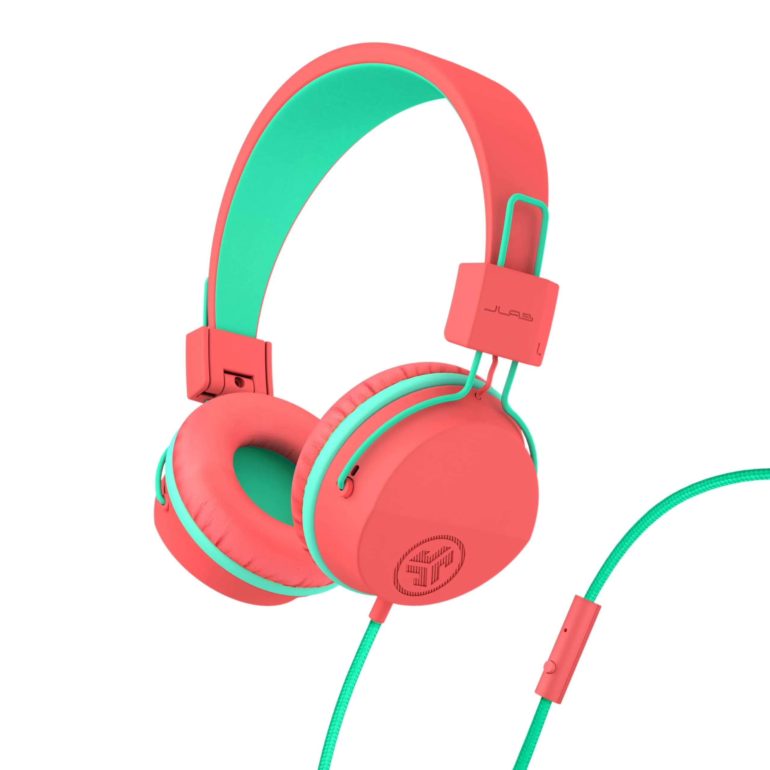 JLab JBuddies Studio Wired Kids Headphones with Mic, Volume Limiter, Foldable, Adjustable, Peach | Safe 85dB Listening for Ages 6+