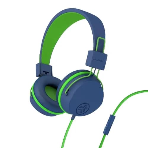 JLab JBuddies Studio Kids Wired On-Ear Headphones with Mic, Volume Limiter, Folding, Adjustable, Noise Isolation, Blue/Green (170g) thumbnail 1