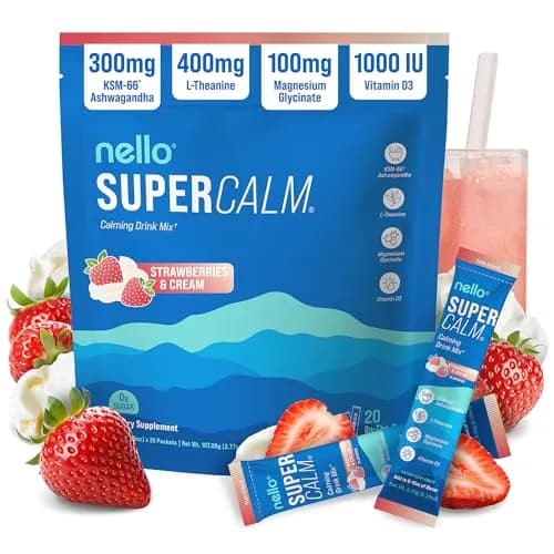 Nello Supercalm Powdered Drink Mix Strawberries & Cream 20 Servings (0.15 kg) | Cortisol Reducer & Sleep Aid thumbnail 1