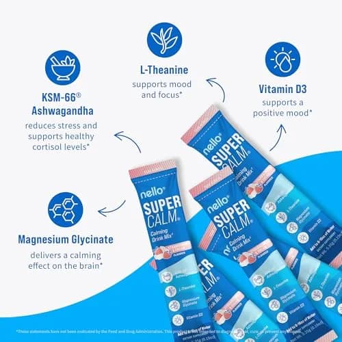 Nello Supercalm Powdered Drink Mix Strawberries & Cream 20 Servings (0.15 kg) | Cortisol Reducer & Sleep Aid thumbnail 5