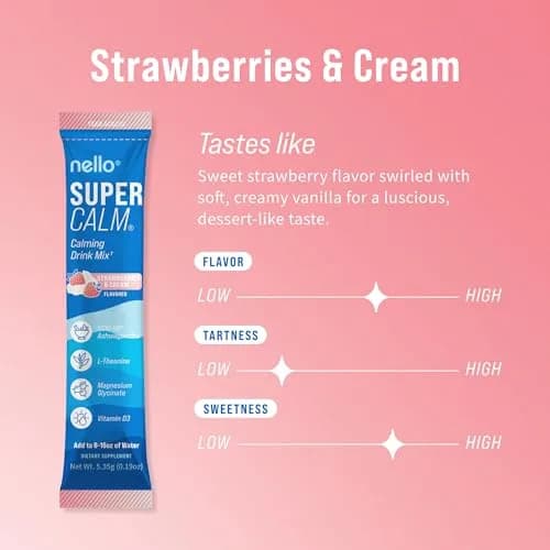 Nello Supercalm Powdered Drink Mix Strawberries & Cream 20 Servings (0.15 kg) | Cortisol Reducer & Sleep Aid thumbnail 2