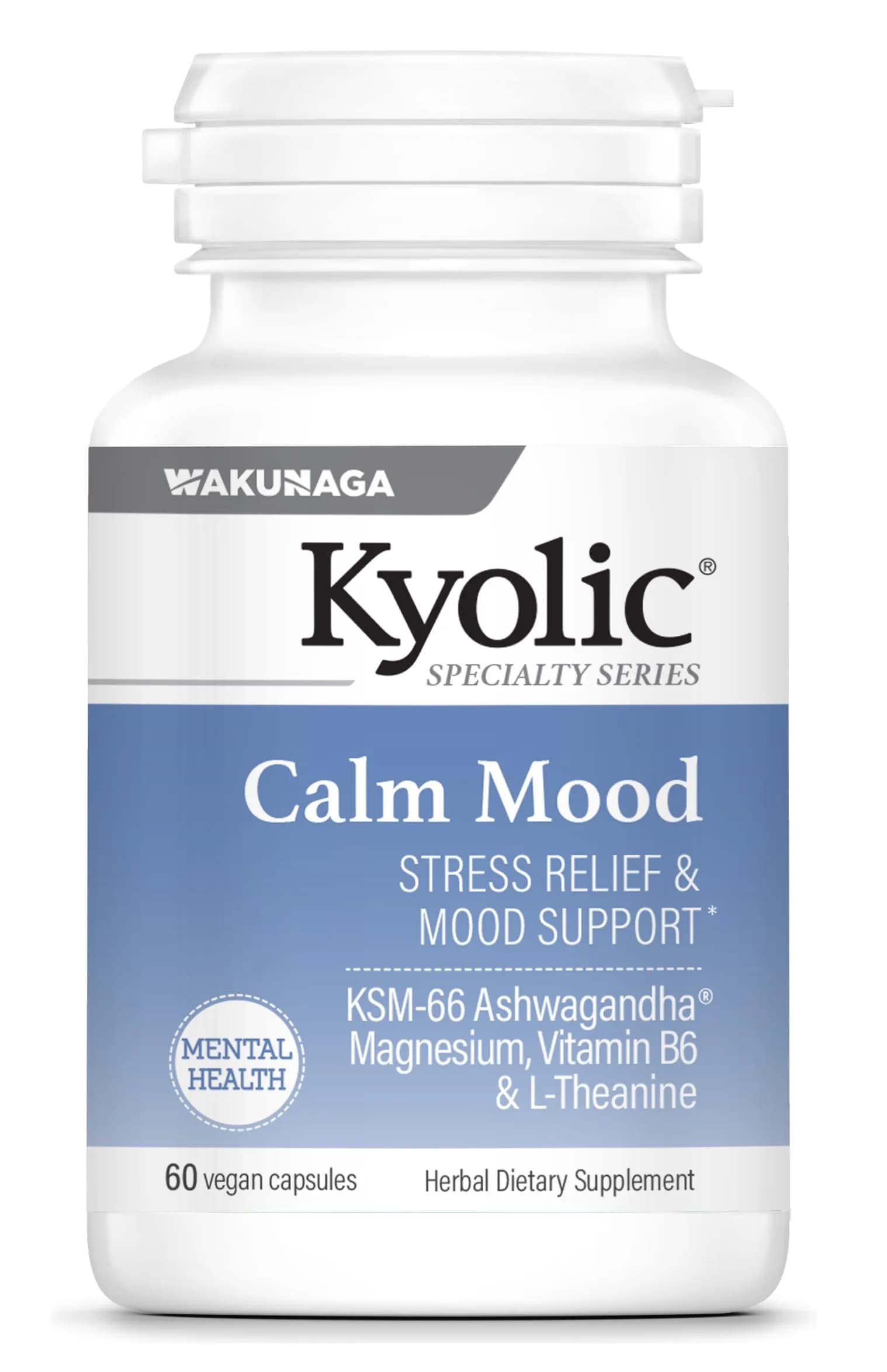 Kyolic Specialty Series Calm Mood Capsules 60 Count (1.5 oz) | Stress Relief & Mood Support with KSM-66 Ashwagandha - main product image